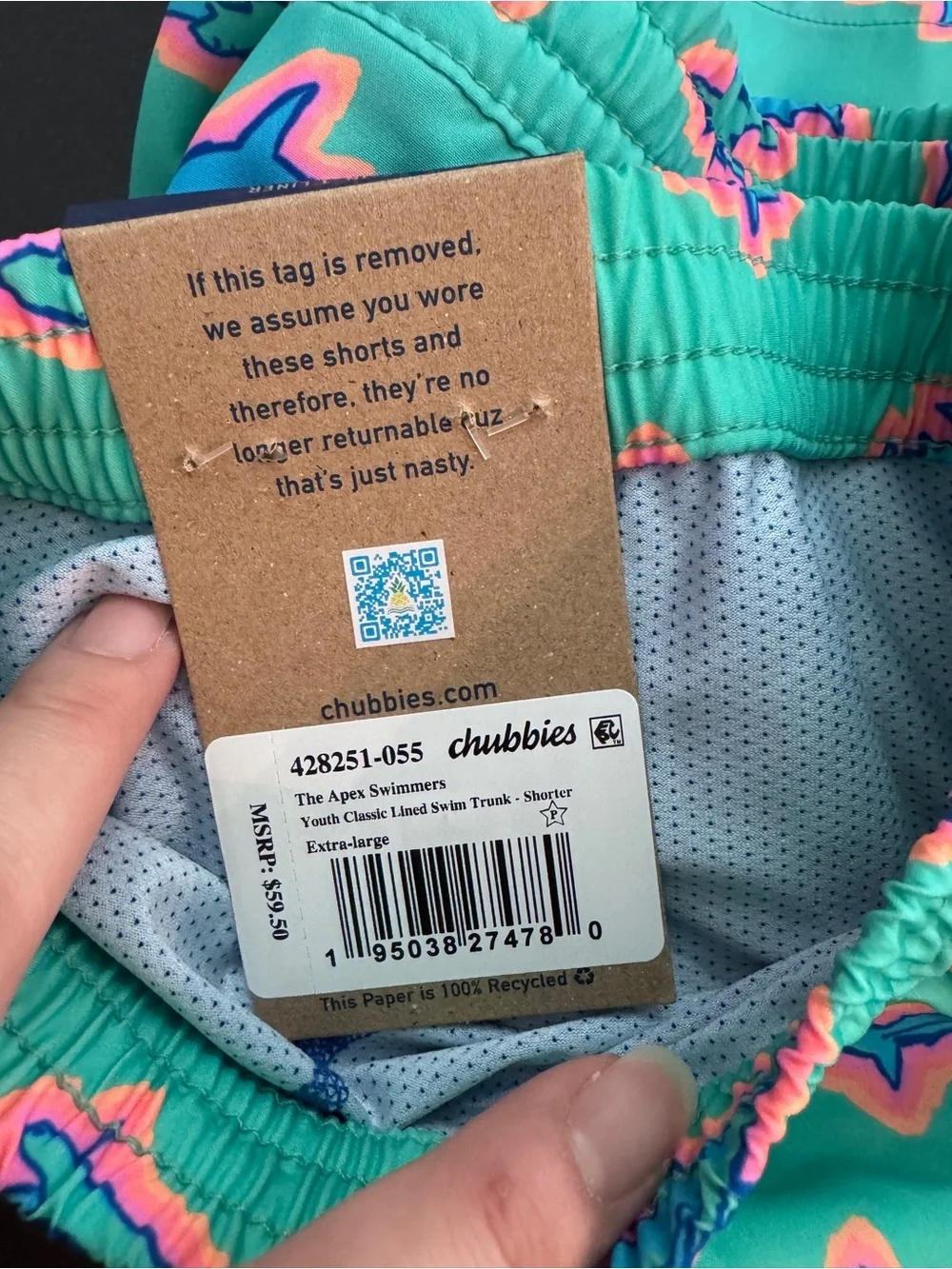 NWT Chubbies Boys' Shorter Classic Lined Swim Trunks in apex swimmers Sz XL